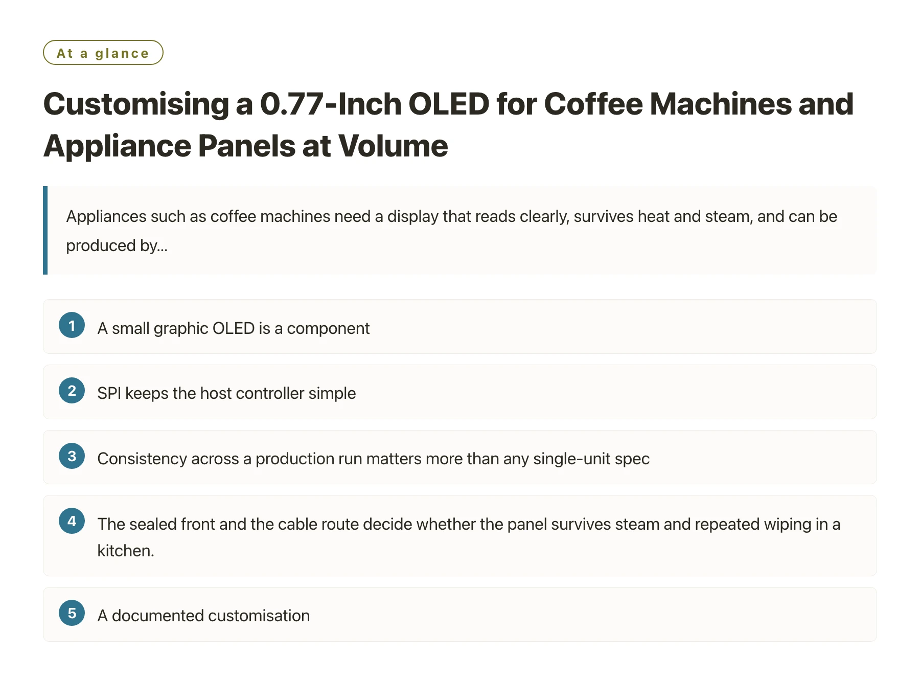 Customising a 0.77-Inch OLED for Coffee Machines and Appliance Panels at Volume——全文要点速览